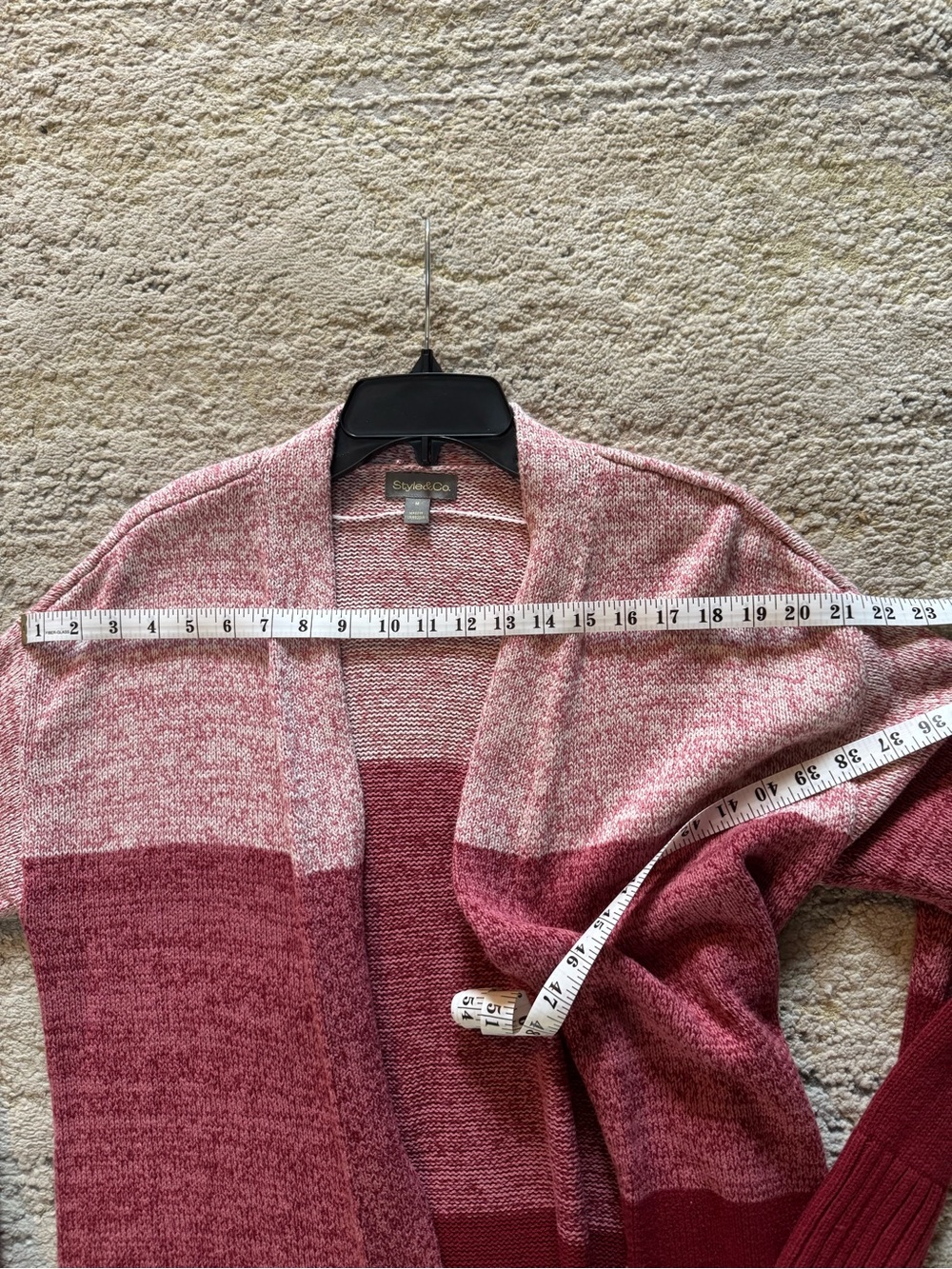Style & Co. Open-Front Colorblock Cardigan - Burgundy/Pink - Picture 7 of 8